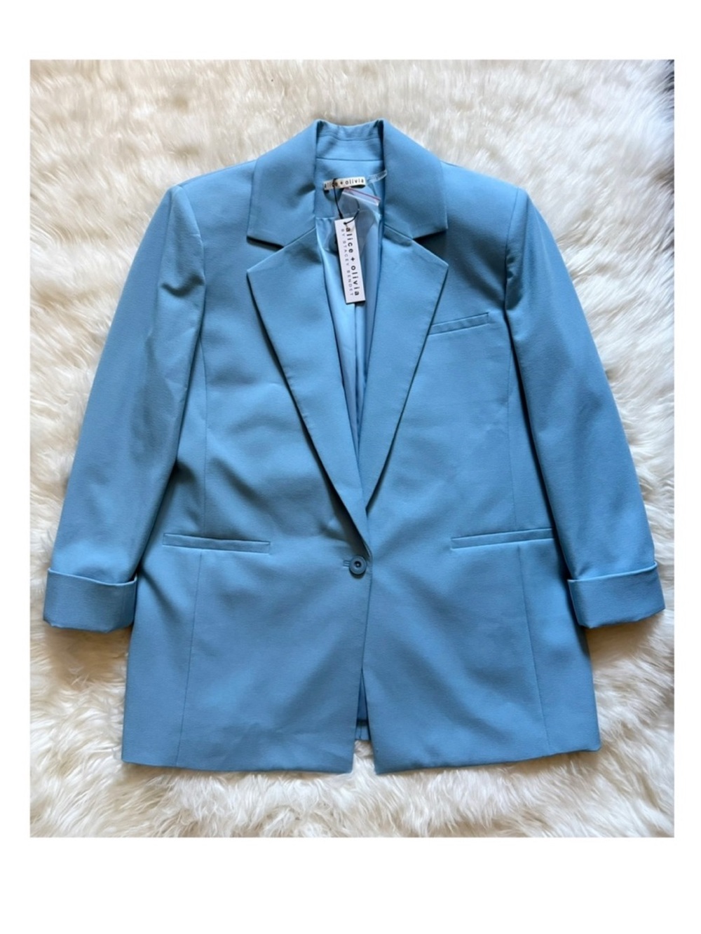 New! ALICE & OLIVIA Strong Shoulder Crepe Single Button Blazer & Tailored Shorts - Picture 9 of 13
